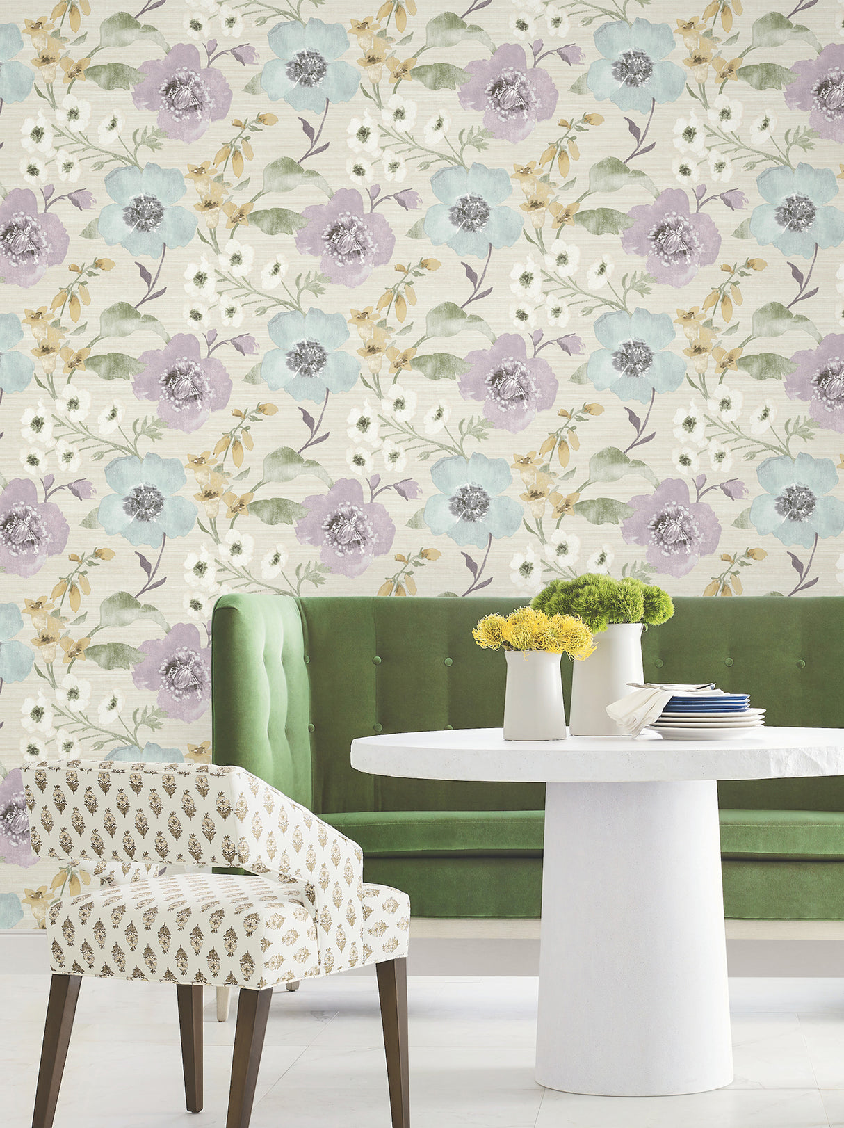Evelyn Lavender Floral Non Woven Wallpaper by Antonina Vella, Layered Luxe Collection, Botanical Country Flowers, 27 in x 27 ft LL3202