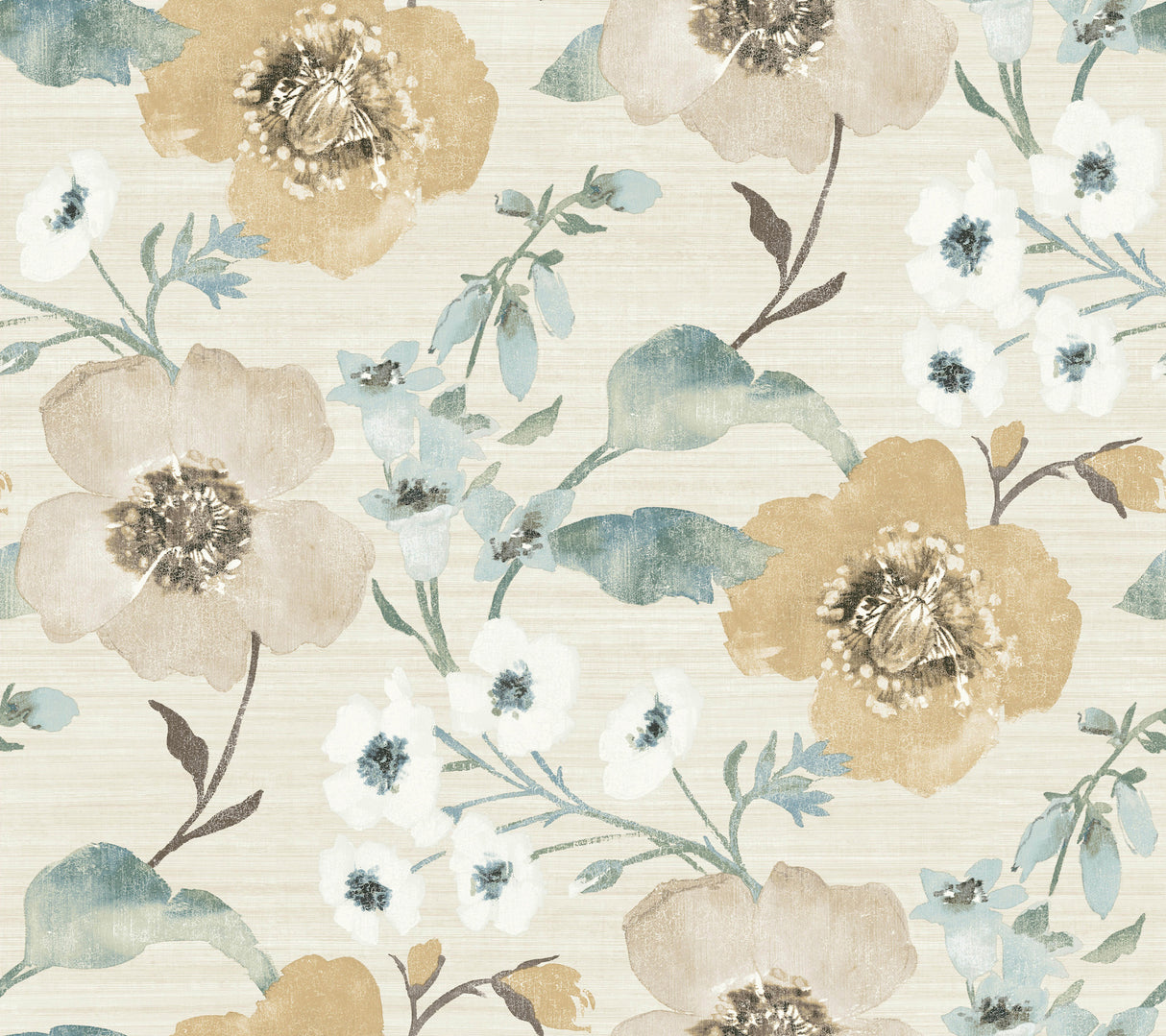 Evelyn Wheat Floral Wallpaper by Antonina Vella - LL3204