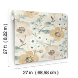 Evelyn Wheat by Antonina Vella Botanical Floral Country Garden Lush Summer Blooms Unpasted Non Woven Sidewall Wallpaper 27 in x 27 ft - LL3204