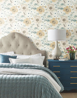 Evelyn Wheat by Antonina Vella Botanical Floral Country Garden Lush Summer Blooms Unpasted Non Woven Sidewall Wallpaper 27 in x 27 ft - LL3204
