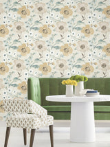 Evelyn Wheat by Antonina Vella Botanical Floral Country Garden Lush Summer Blooms Unpasted Non Woven Sidewall Wallpaper 27 in x 27 ft - LL3204