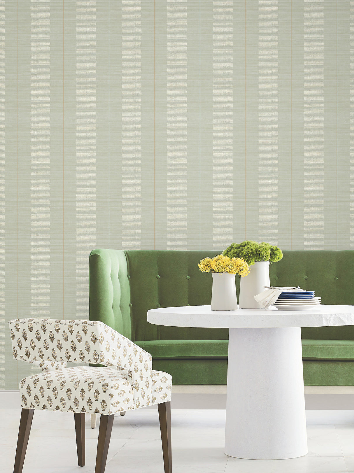 Colbert Stripe Seafoam by Antonina Vella Layered Luxe Traditional Raised Ink Metallic Stripe Textured Non Woven Wallpaper - LL3206