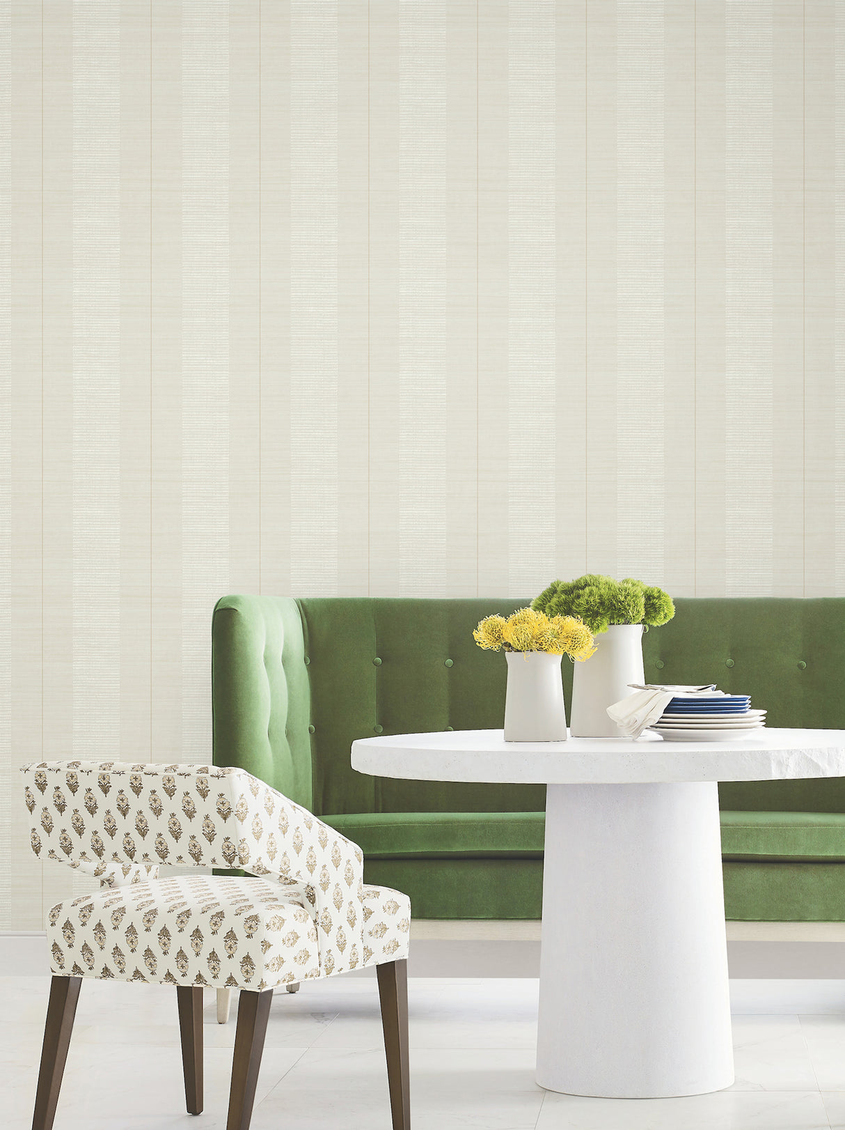 Colbert Stripe Light Grey by Antonina Vella Traditional Raised Ink Pearl Textured Stripe Non-Woven Unpasted Wallpaper from Layered Luxe - LL3207