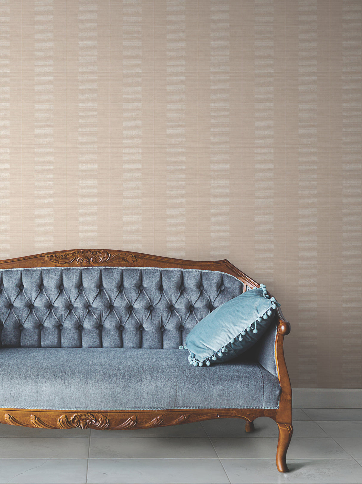 Colbert Stripe Blush by Antonina Vella Raised Ink Metallic Textured Non Woven Striped Traditional Wallpaper Layered Luxe - LL3208