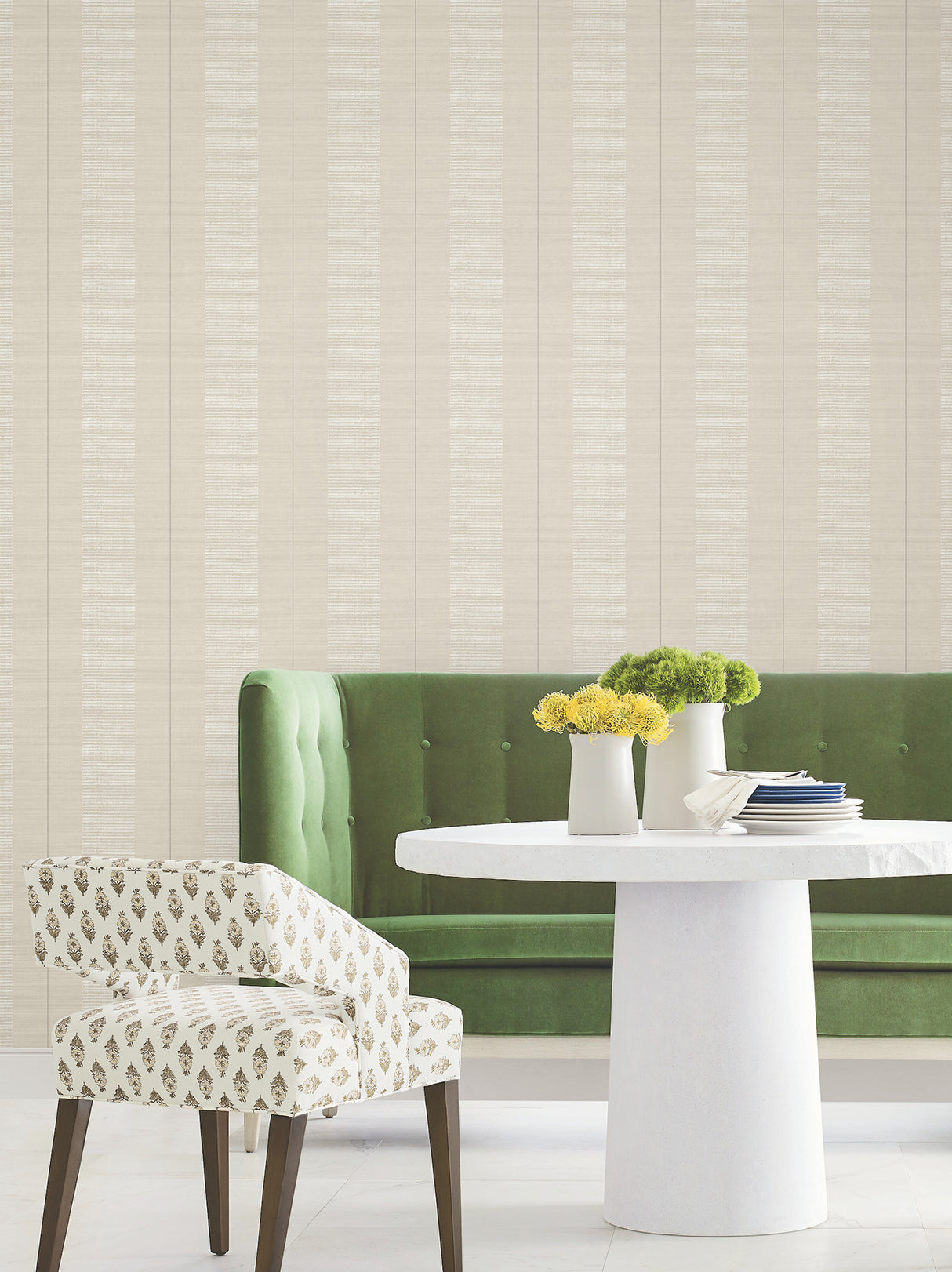 Colbert Stripe Taupe Textured Wallpaper by Antonina Vella Raised Ink Metallic Stripes Non Woven - LL3209
