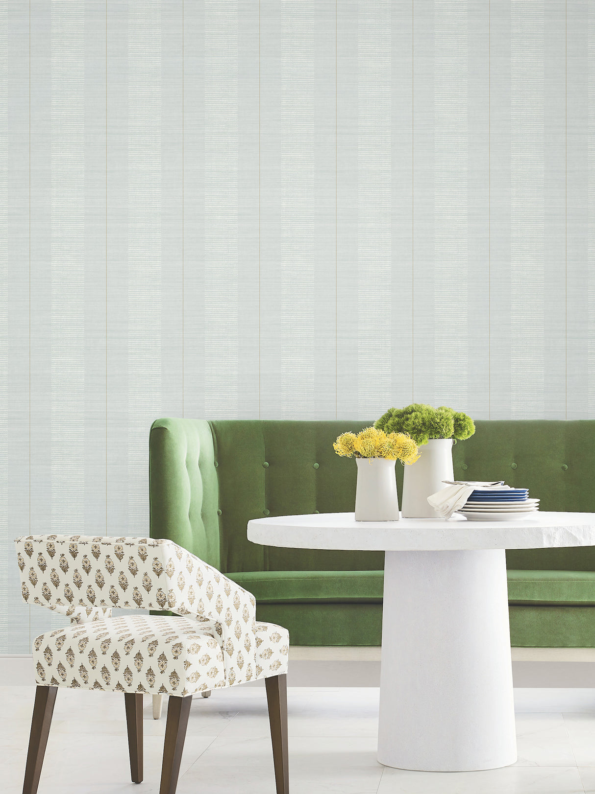 Colbert Stripe Light Blue by Antonina Vella Raised Ink Metallic Traditional Stripe Non Woven Wallpaper - Layered Luxe LL3210