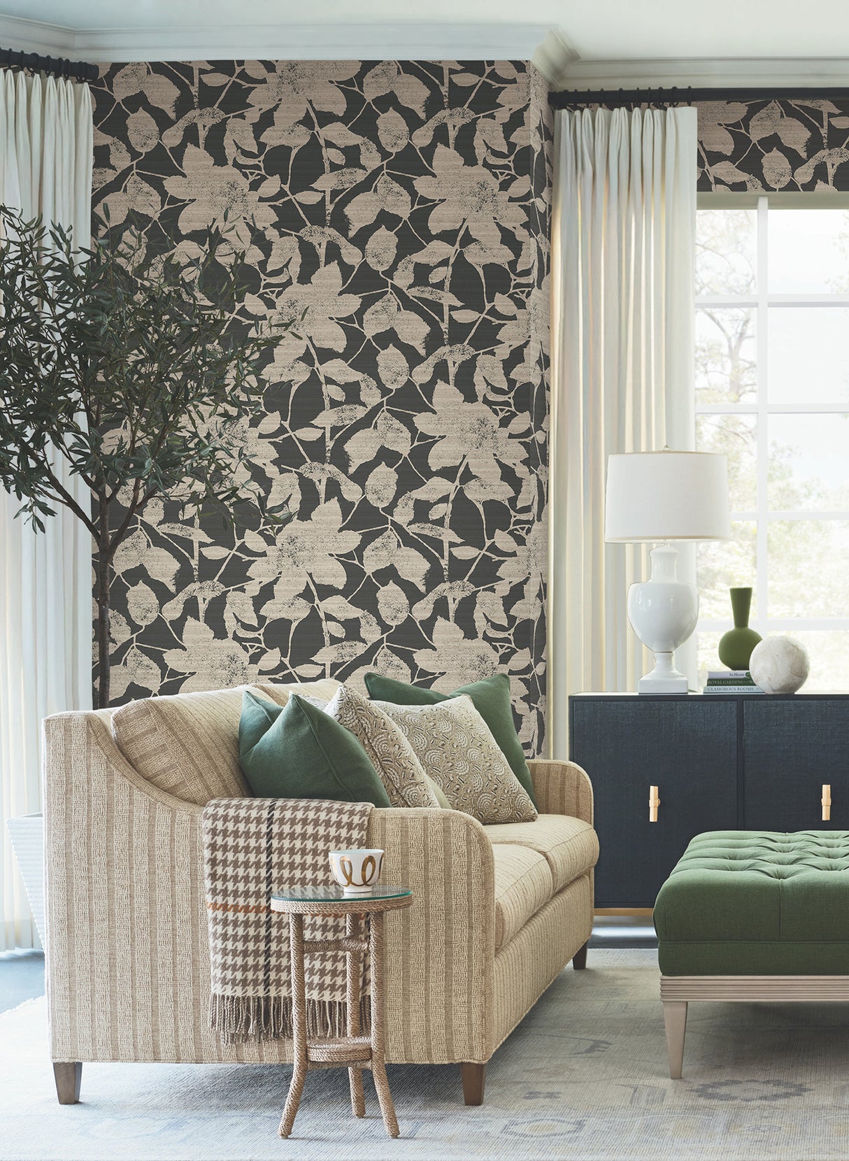 Solange Black by Antonina Vella Layered Luxe Bold Botanical Floral Non Woven Unpasted Wallpaper Roll 27in x 27ft - LL3213