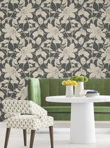 Solange Black by Antonina Vella Layered Luxe Bold Botanical Floral Non Woven Unpasted Wallpaper Roll 27in x 27ft - LL3213