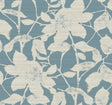 Solange Teal Botanical Wallpaper by Antonina Vella - LL3214 featuring large woodland floral silhouettes in beige against a soft teal striated background
