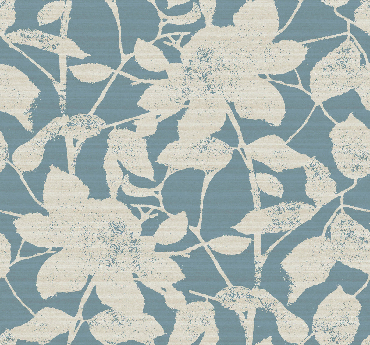 Solange Teal Botanical Wallpaper by Antonina Vella - LL3214 featuring large woodland floral silhouettes in beige against a soft teal striated background