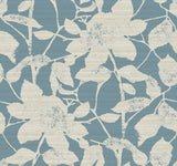 Solange Teal Botanical Wallpaper by Antonina Vella - LL3214 featuring large woodland floral silhouettes in beige against a soft teal striated background