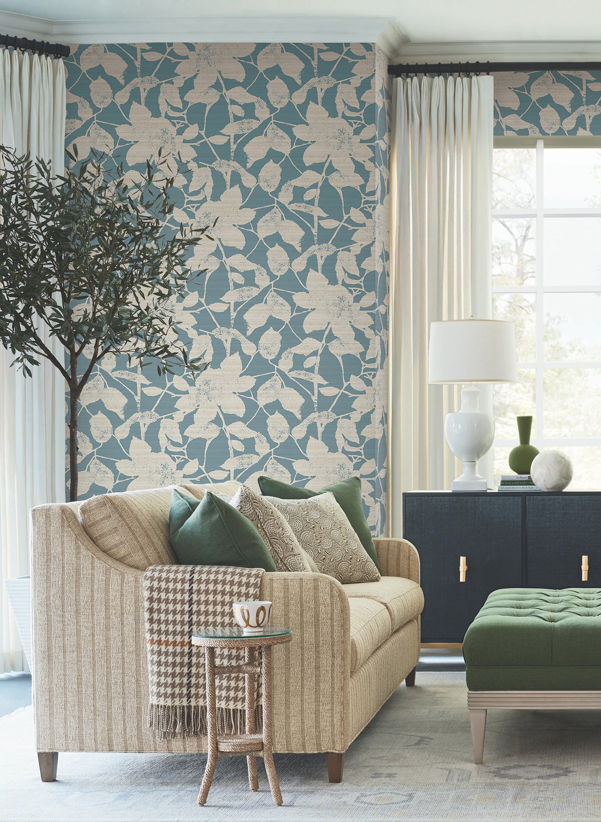 Solange Teal Botanical Wallpaper by Antonina Vella Non Woven Unpasted Straight Match Woodland Floral Sidewall from Layered Luxe Collection - LL3214