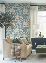 Solange Teal Botanical Wallpaper by Antonina Vella Non Woven Unpasted Straight Match Woodland Floral Sidewall from Layered Luxe Collection - LL3214