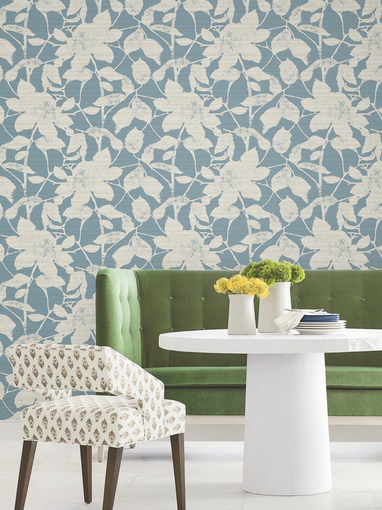 Solange Teal Botanical Wallpaper by Antonina Vella Non Woven Unpasted Straight Match Woodland Floral Sidewall from Layered Luxe Collection - LL3214