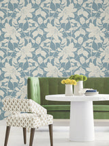 Solange Teal Botanical Wallpaper by Antonina Vella Non Woven Unpasted Straight Match Woodland Floral Sidewall from Layered Luxe Collection - LL3214