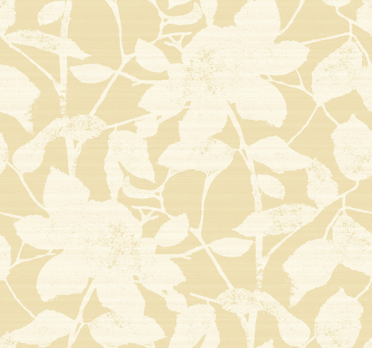 Solange Butter Botanical Wallpaper by Antonina Vella - LL3215 featuring cream woodland floral silhouettes on a pale yellow striated background