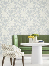 Solange Light Blue by Antonina Vella Large-Scale Botanical Floral Silhouette Non Woven Unpasted Wallpaper from the Layered Luxe Collection - LL3217