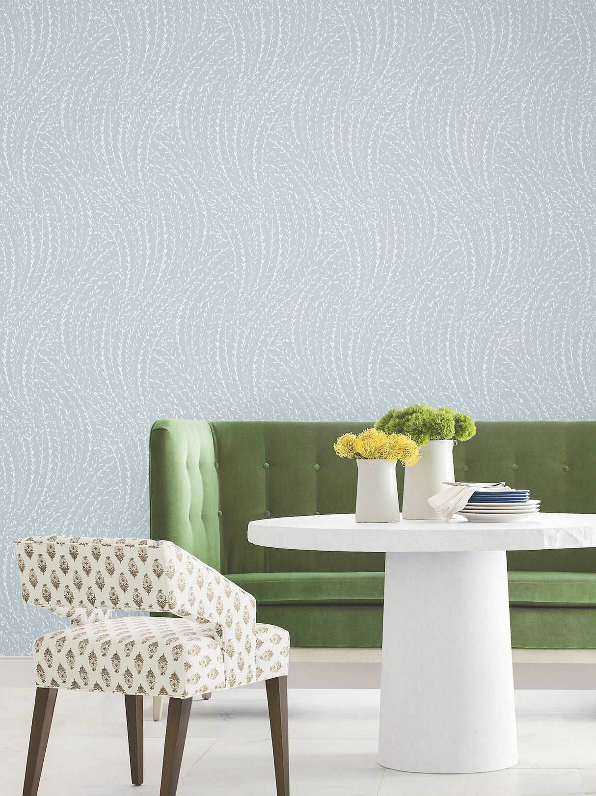 Willow Song Sky Blue by Antonina Vella Botanical Non Woven Unpasted Wallpaper from the Layered Luxe Collection - LL3223