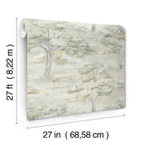 Moreno Slate by Antonina Vella Scenic Woodland Tree Botanical Wallpaper in Soft Grey Green Chartreuse and Light Blue Tones - LL3225