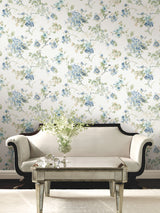 Veiled Garden Sky Blue Floral by Antonina Vella Botanical Unpasted Non Woven Wallpaper - Antonina Vella LL3229