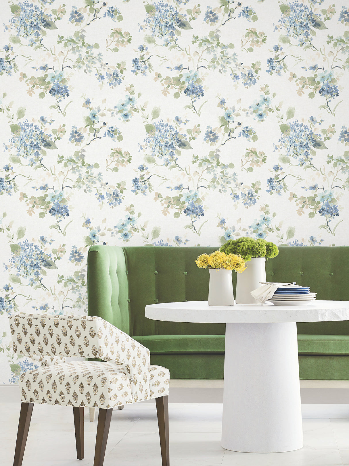 Veiled Garden Sky Blue Floral by Antonina Vella Botanical Unpasted Non Woven Wallpaper - Antonina Vella LL3229