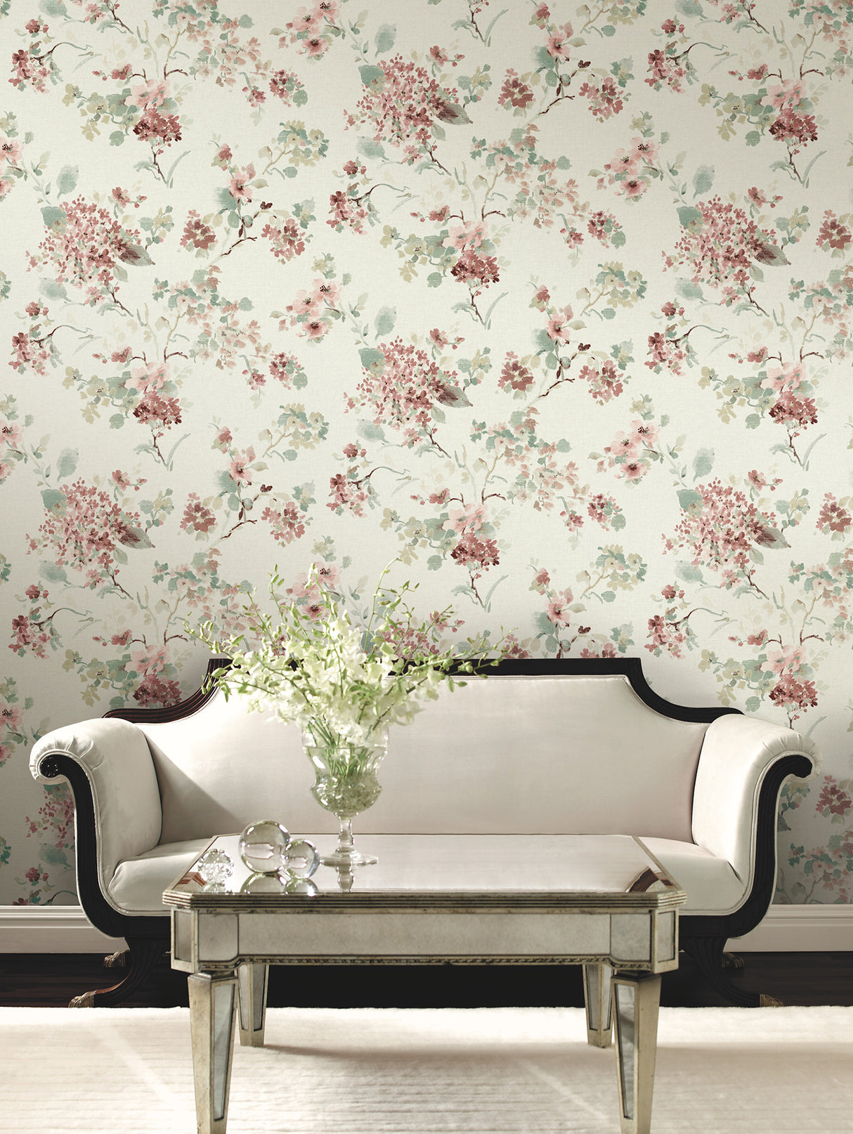 Veiled Garden Rose Floral by Antonina Vella Traditional Botanical Non Woven Unpasted Washable Strippable Wallpaper 27in x 27ft - LL3230
