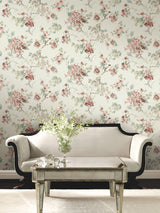Veiled Garden Rose Floral by Antonina Vella Traditional Botanical Non Woven Unpasted Washable Strippable Wallpaper 27in x 27ft - LL3230