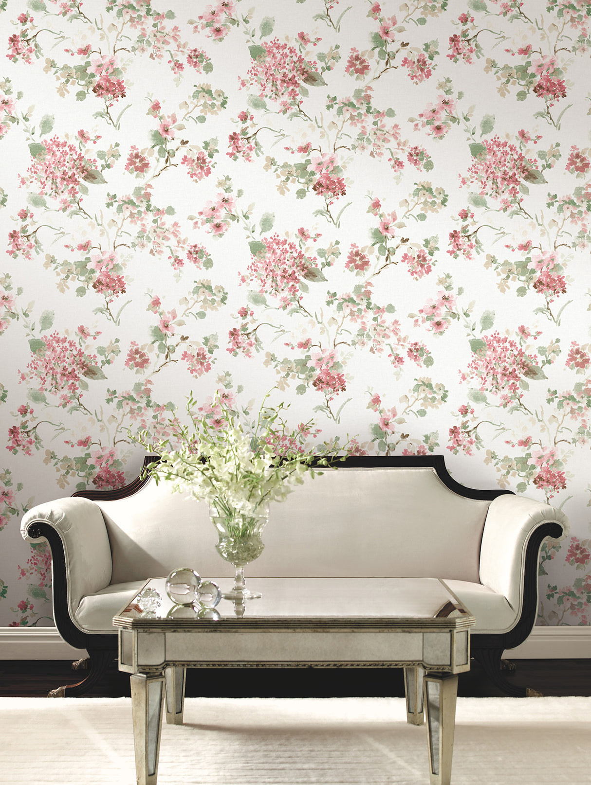Veiled Garden Pink Floral by Antonina Vella Traditional Botanical Non Woven Unpasted Wallpaper Layered Luxe Collection - LL3231