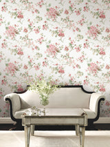 Veiled Garden Pink Floral by Antonina Vella Traditional Botanical Non Woven Unpasted Wallpaper Layered Luxe Collection - LL3231