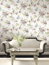Veiled Garden Plum Floral Wallpaper by Antonina Vella, Traditional Botanical Flowers, Non Woven Unpasted, 27 in x 27 ft - LL3232