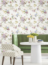 Veiled Garden Plum Floral Wallpaper by Antonina Vella, Traditional Botanical Flowers, Non Woven Unpasted, 27 in x 27 ft - LL3232