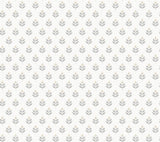 Serene Villa Stone Floral Stamp Wallpaper by Antonina Vella in Stone, featuring dainty botanical tulip motifs stamped in grey and taupe on a white linen-textured non woven ground
