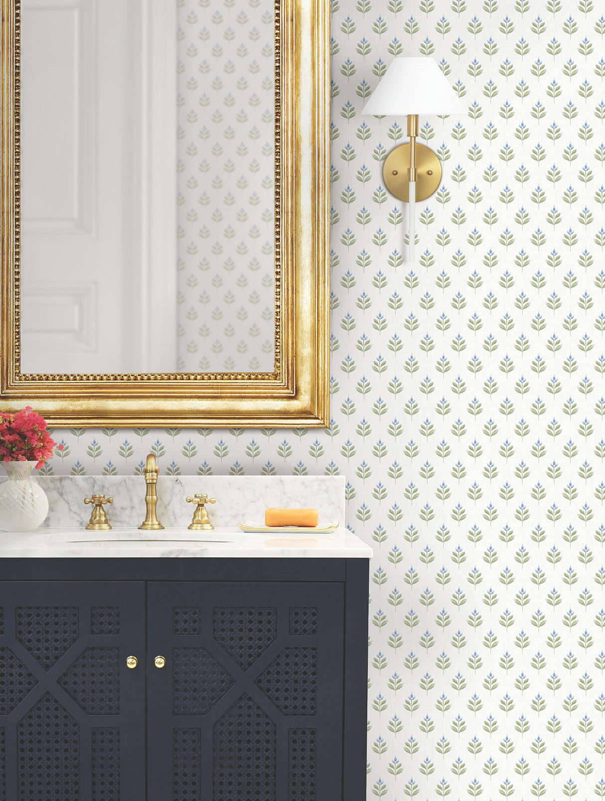 Serene Villa Moss by Antonina Vella Floral Stamp Traditional Botanical Unpasted Non Woven Sidewall Wallpaper - LL3237