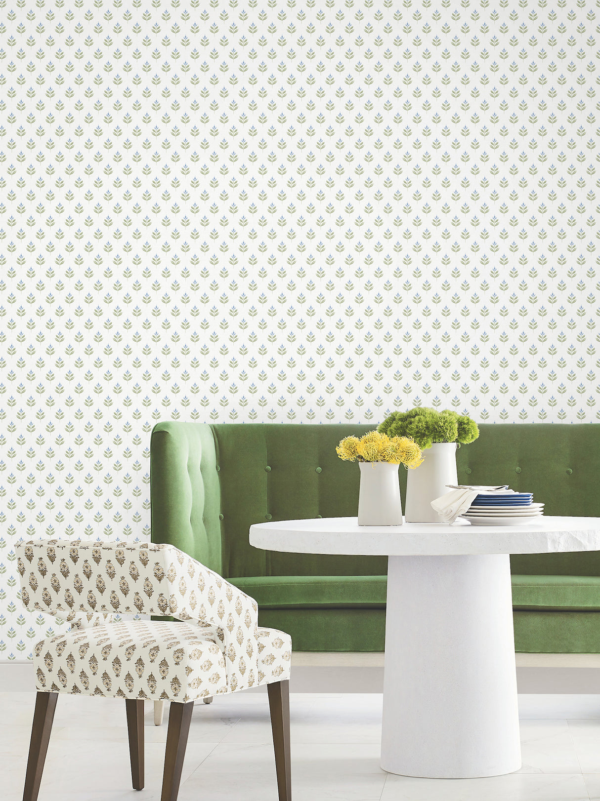 Serene Villa Moss by Antonina Vella Floral Stamp Traditional Botanical Unpasted Non Woven Sidewall Wallpaper - LL3237
