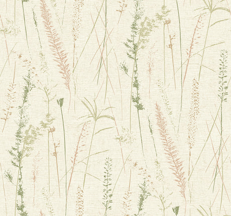 Meadow Splendor Salmon Botanical Wallpaper by Antonina Vella - LL3238