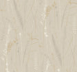 Meadow Splendor Neutral Botanical Wallpaper by Antonina Vella - LL3239, featuring metallic gold, pewter, and white prairie grass silhouettes on a taupe non woven background