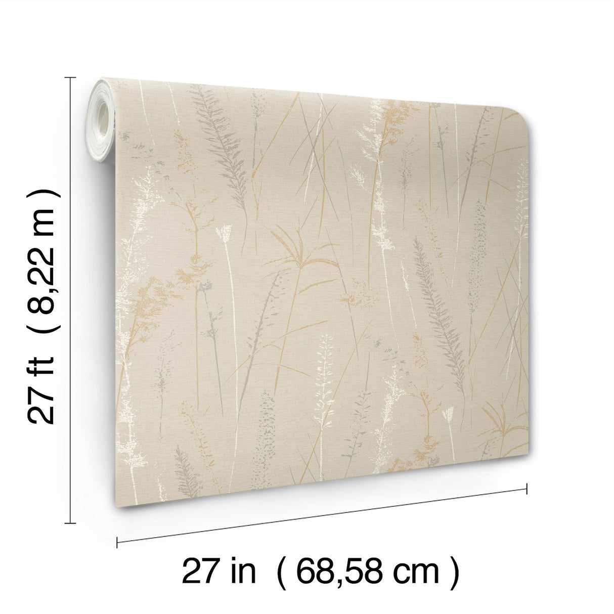 Meadow Splendor Neutral by Antonina Vella Botanical Prairie Grass Metallic Non Woven Unpasted Strippable Washable Wallpaper Layered Luxe - LL3239