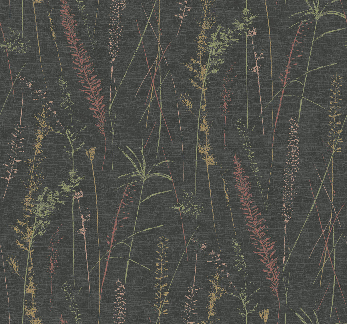 Meadow Splendor Black Botanical Prairie Grass Wallpaper by Antonina Vella - LL3241