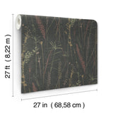Meadow Splendor Black by Antonina Vella Layered Luxe Country Botanical Prairie Grass Unpasted Non Woven Wallpaper Roll - LL3241
