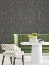 Meadow Splendor Black by Antonina Vella Layered Luxe Country Botanical Prairie Grass Unpasted Non Woven Wallpaper Roll - LL3241