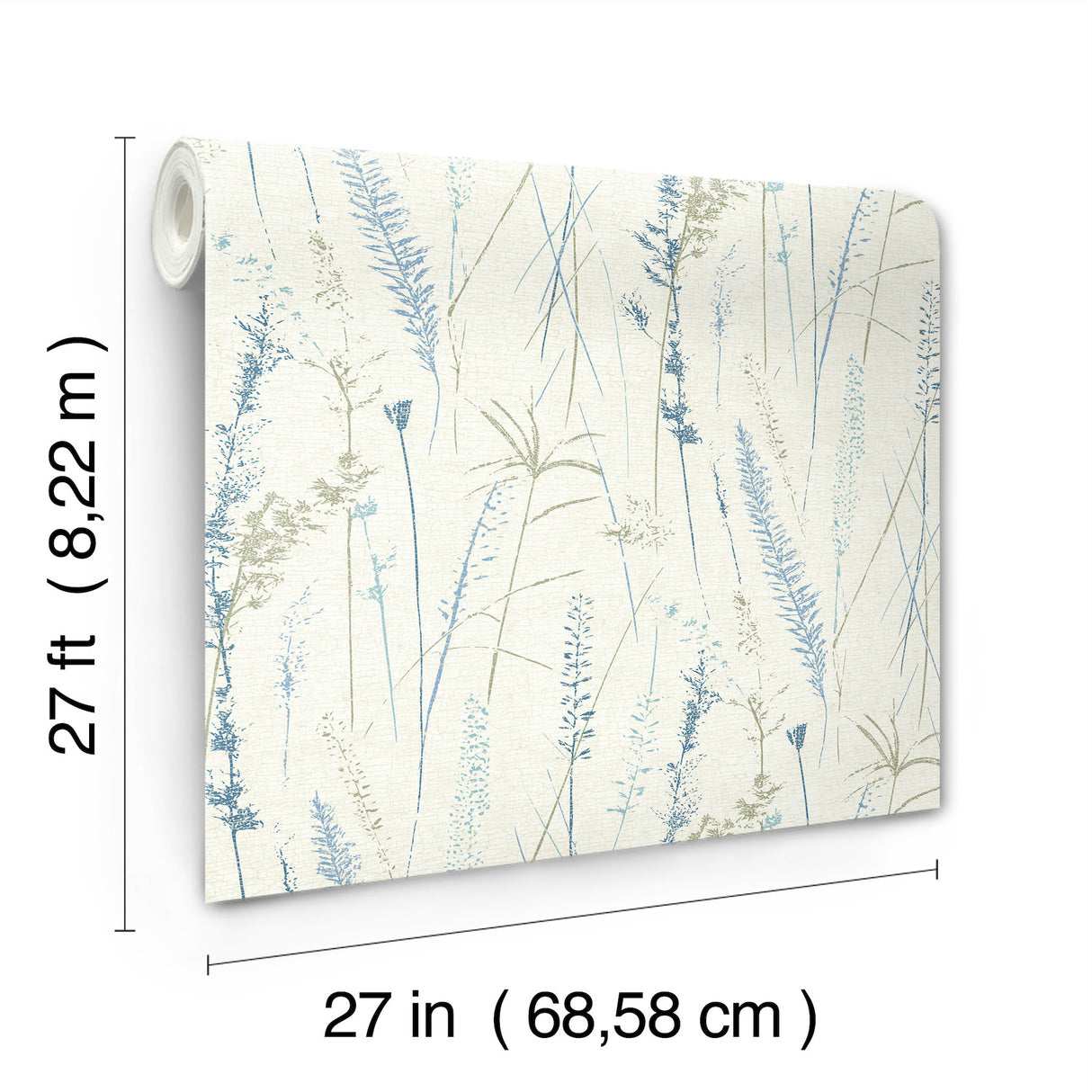 Meadow Splendor Blue by Antonina Vella Botanical Prairie Grass Washable Strippable Non Woven Unpasted Wallpaper - Layered Luxe LL3242