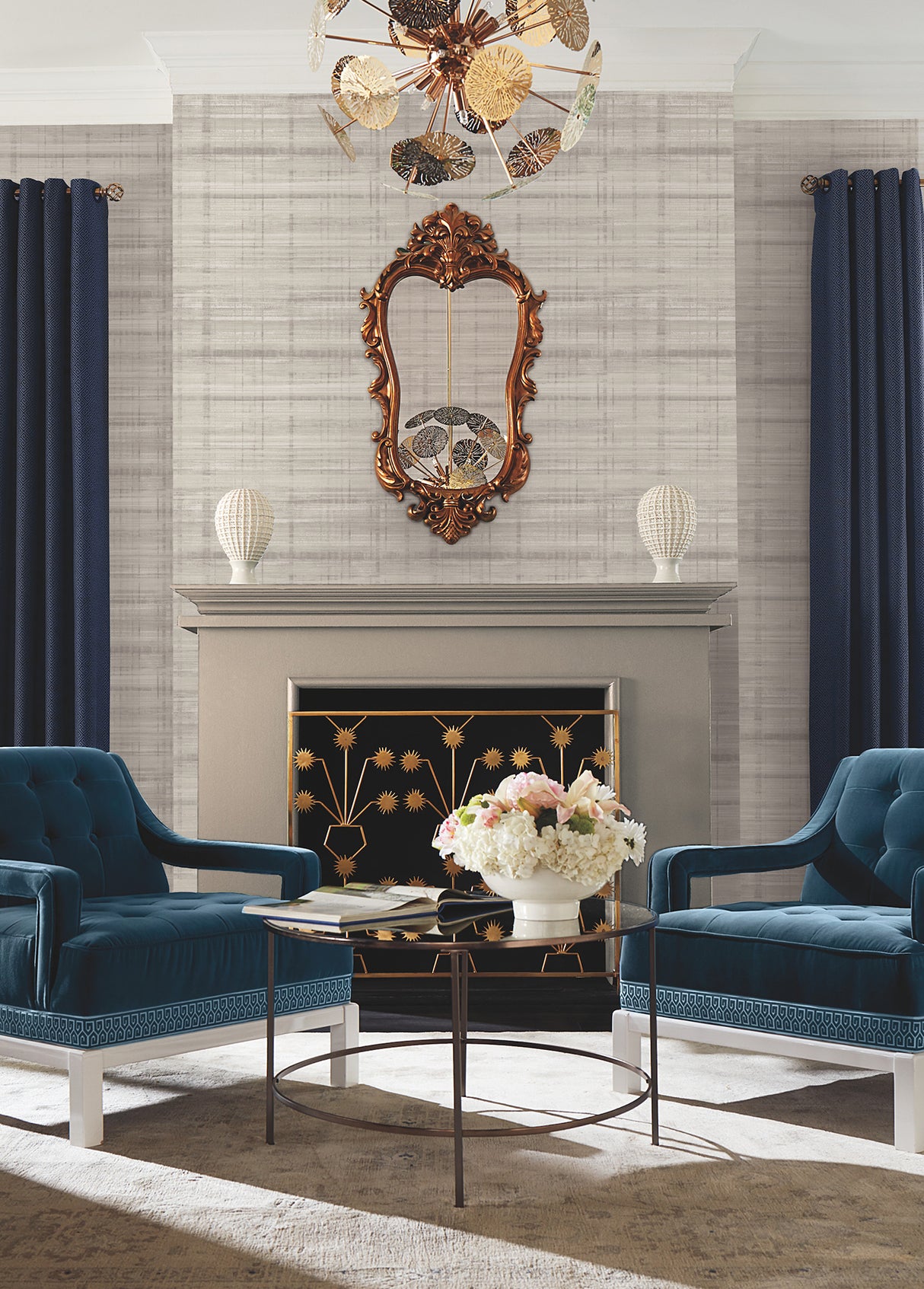 Vanishing Point Grey Striated Wallpaper by Antonina Vella Layered Luxe Non Woven Unpasted Sidewall - LL3246