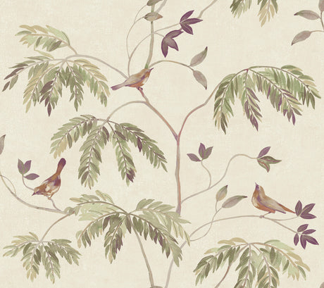 Cillian Plum Botanical Bird Trail Wallpaper by Antonina Vella - LL3248