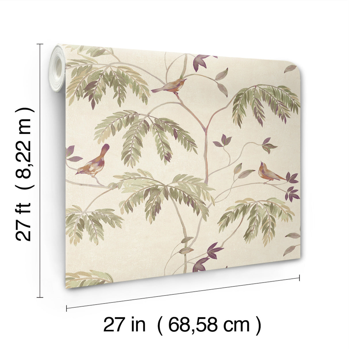 Cillian Plum by Antonina Vella Botanical Bird Trail Traditional Non-Woven Unpasted Wallpaper from the Layered Luxe Collection - LL3248