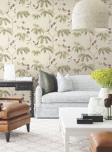 Cillian Plum by Antonina Vella Botanical Bird Trail Traditional Non-Woven Unpasted Wallpaper from the Layered Luxe Collection - LL3248