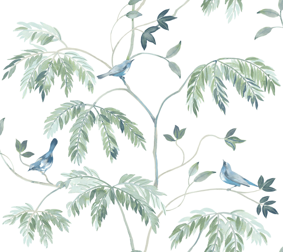 Cillian Blue Botanical Bird Trail Wallpaper by Antonina Vella - LL3249