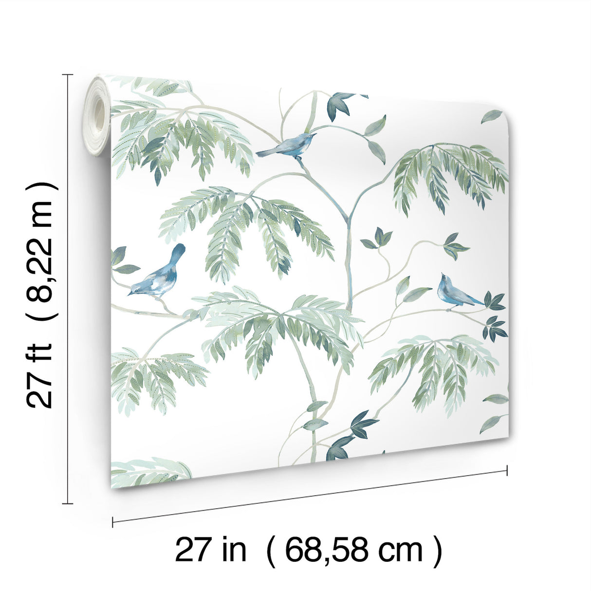 Cillian Blue by Antonina Vella Botanical Bird Trail Unpasted Non Woven Traditional Wallpaper from the Layered Luxe Collection - LL3249