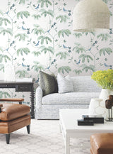 Cillian Blue by Antonina Vella Botanical Bird Trail Unpasted Non Woven Traditional Wallpaper from the Layered Luxe Collection - LL3249