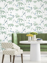 Cillian Blue by Antonina Vella Botanical Bird Trail Unpasted Non Woven Traditional Wallpaper from the Layered Luxe Collection - LL3249