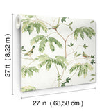 Cillian Green Botanical Bird Trail Wallpaper, Traditional Bird and Botanical Design in Green by Antonina Vella Layered Luxe - LL3250